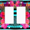 thumbnail image 6 of Metal Light Switch Plate Cover Hibiscus Flower Wreath Teal Stripes FLW032, 6 of 13