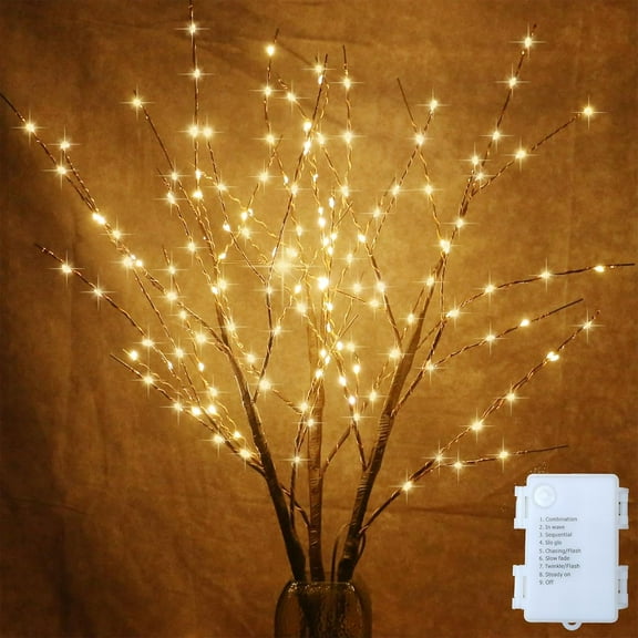 2 Pack Lighted Prelit Twig Tree Branches Lights with Timer, Battery Operated, Christmas Holiday Decorative Sticks Vase Filler for Home Decoration (31inch)