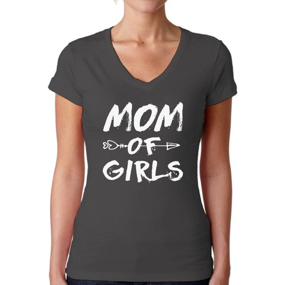 Awkward Styles Women's Mom of Girls Arrow Mother's Day V-neck T-shirt White Motherhood New Mom