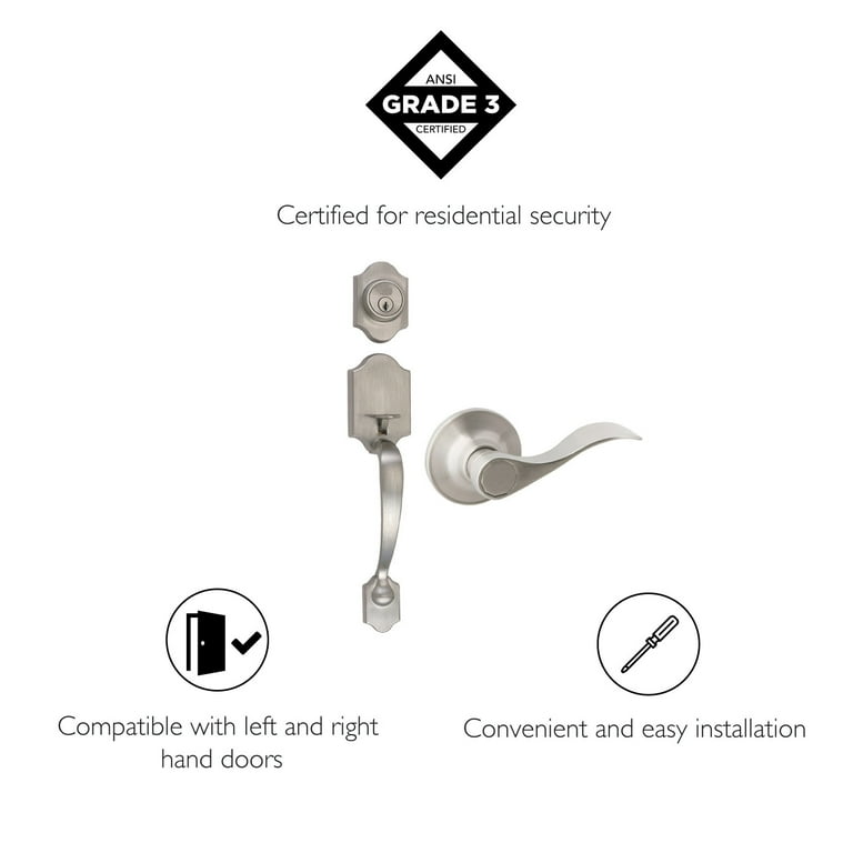 Design House Sussex Satin Nickel Door Door Handleset with Springdale Lever Interior and Single Cylinder Deadbolt Design House Sussex Satin Nickel Door Door Handleset with Springdale Lever Interior and Single Cylinder Deadbolt