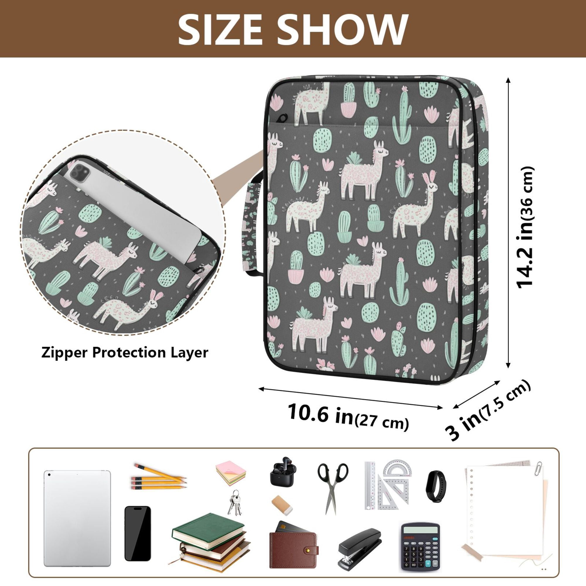 FORMRS Accordion File Folder A4 Size 7-Pocket Expanding Document Organizer Bag with 3 Ring Binder, Cute Llamas Pattern
