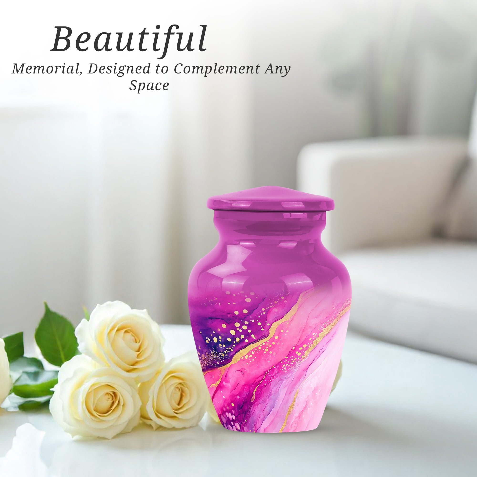 Pink Mini Cremation Urns For Human Ashes Adult Male Dad, Purple Small Urn For Human Ashes Women Keepsake, Funeral Urns For Adult Borther And Sister, 3 Inch