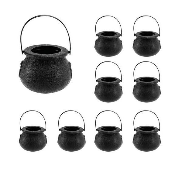 24 Pack Plastic Black Candy Bowls Cauldrons,Pot with Handle ,for , Easter, 's Day Favors