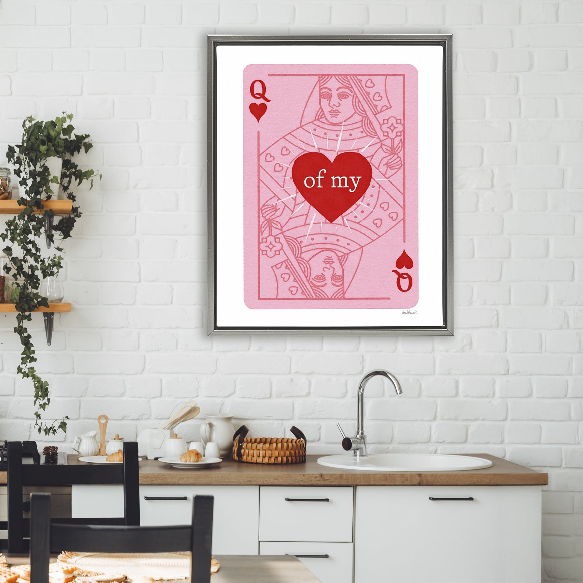 Queen Of My Heart Gray Framed Floater Canvas Wall Art, design by Amanda Greenwood