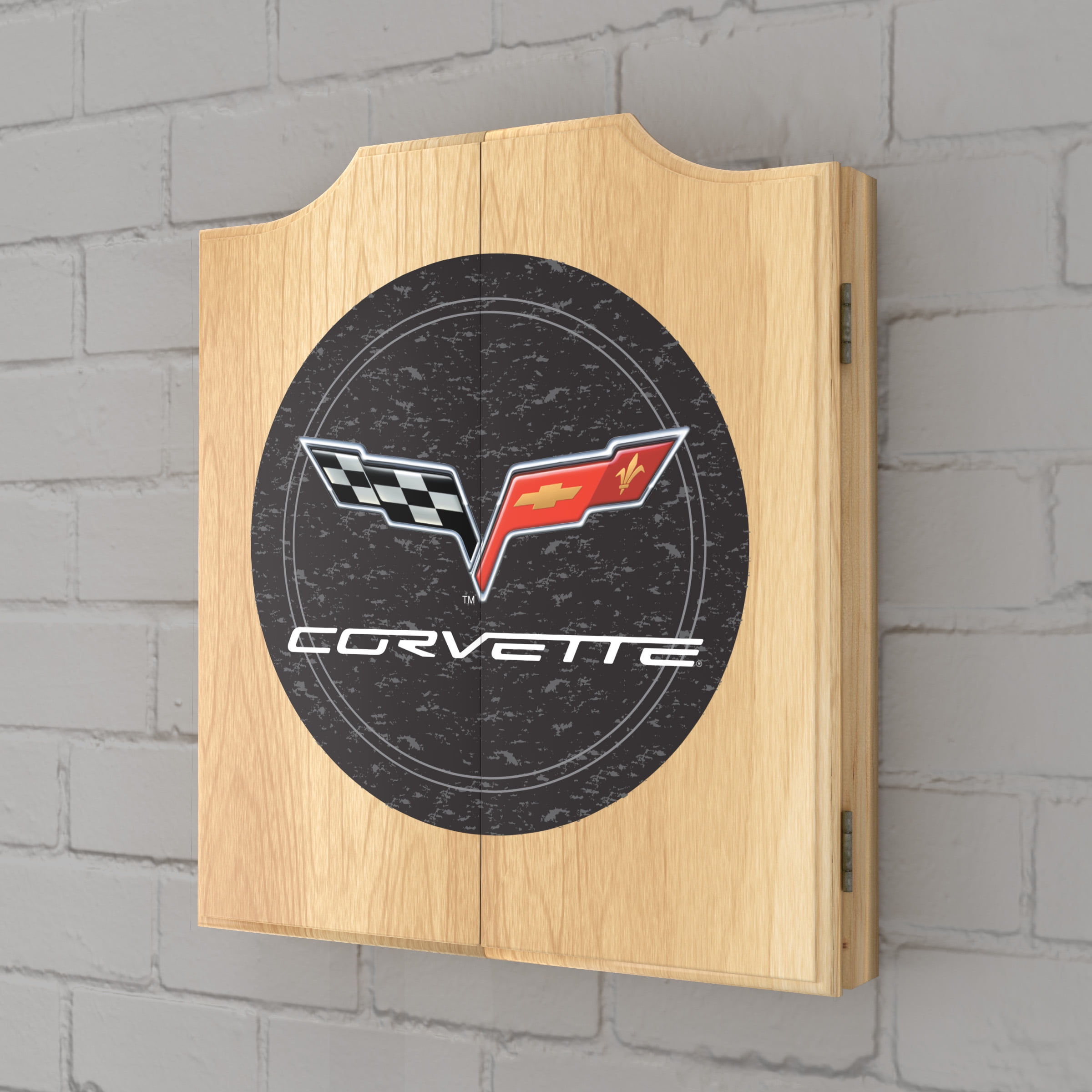 Corvette C6 Black Dart Board Cabinet Set with 6 Steel Tip Darts