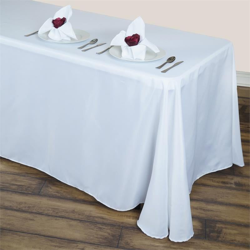 White Round Table Polyester Fabric Tablecloth For Catering Party 