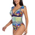 thumbnail image 3 of Yiaed Spring Flower Seasonal Print Women's Ruffled One Piece Swimsuit V Neck Swimwear Slimming Monokini for Woman-Large, 3 of 8