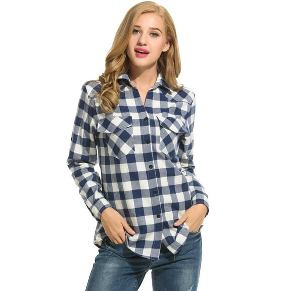 Zeagoo Womens Flannel Shirts Long/Roll Up Sleeve Collared Button Down Plaid Shirt Casual Work Tops