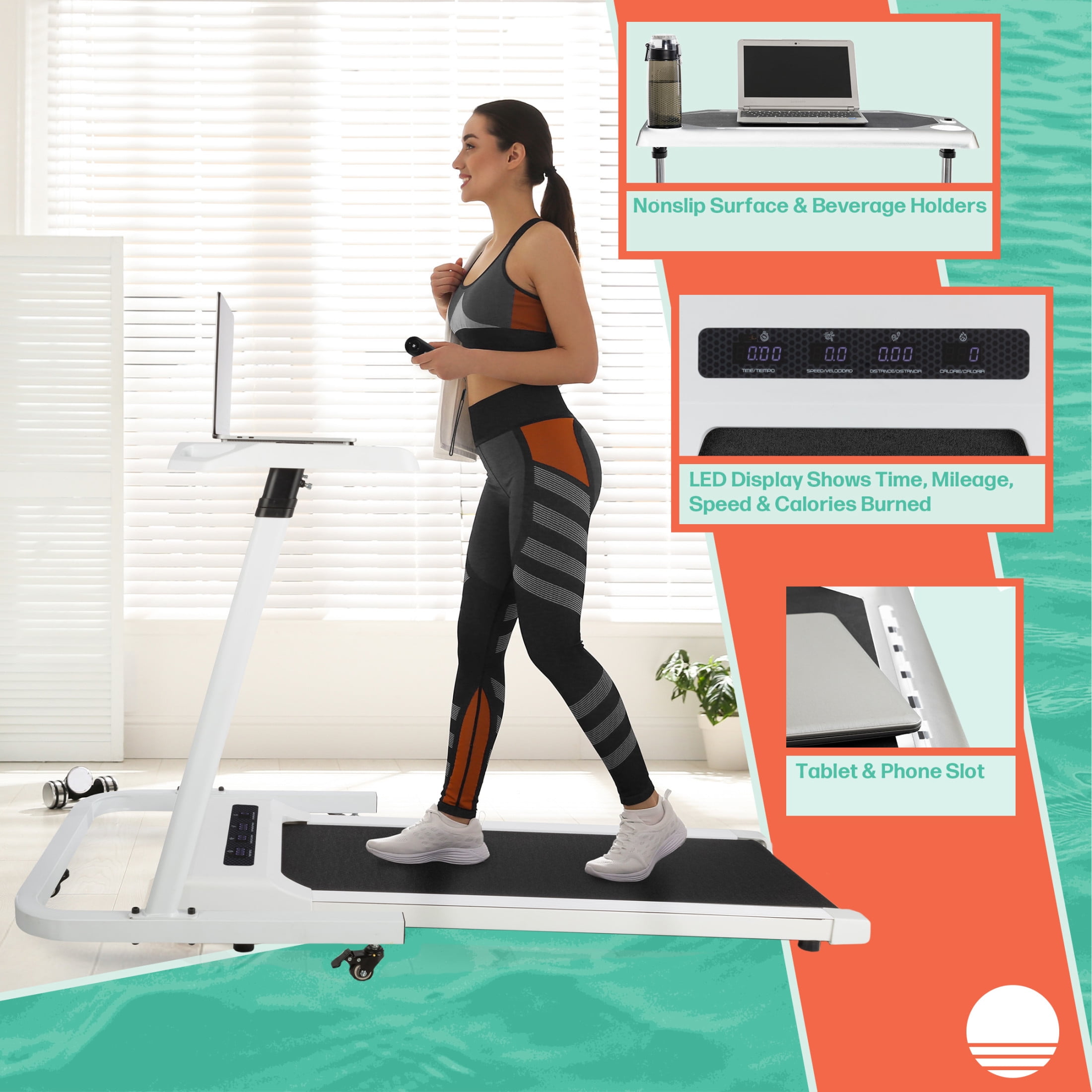 RAD Sportz Walking Pad Treadmill and Standing Desk Workout Set, White