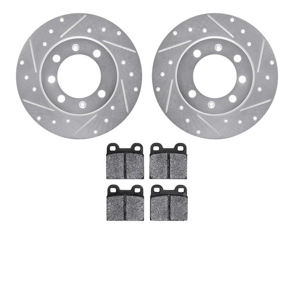Dynamic Friction Company Rear Brake Rotors-Drilled and Slotted-Silver with 5000 Advanced Brake Pads 7502-65028