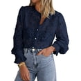 thumbnail image 1 of Blusa para Mujer PRETTYGARDEN Manga Larga de Encaje Azul Marino Talla L, 1 of 8
