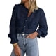 thumbnail image 1 of Blusa de Encaje para Mujer PRETTYGARDEN Manga Larga con Botones M Azul Marino, 1 of 8