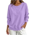 thumbnail image 2 of ZHYou Womens Long Sleeve Sweatshirts Henley Half Button Collared Loose Fit Drop Shoulder Casual Pullover Tops,Purple,Size S, 2 of 7