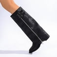 thumbnail image 6 of BLTIBY Fold Over Shark Boots for Women Snip Toe Chunk Heeled Buckle Boot Pull On Classic Fashion Side Zip Booties Black 43, 6 of 9