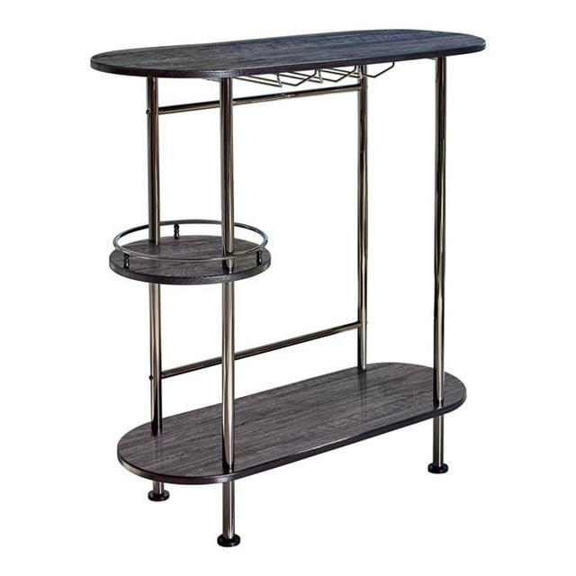 Benjara BM230373 Oblong Shape Metal Bar Unit with Stemware Rack, Gray & Chrome