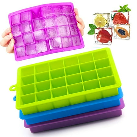 

Ice Cube Trays Silicone - 3 Pack Silicone Ice Cube Trays Molds with Lid for Freezer Removable and Stackable 24 Ice Cubes Per Trays for Cocktail/ Whisky/Beverages (Blue Green Rose Red)
