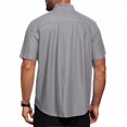 thumbnail image 3 of Dwellite Mens Linen Shirts Short Sleeve Button Down Shirts Casual Lightweight Summer Beach Solid Tops Gray M, 3 of 3