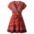 thumbnail image 4 of V Neck Summer Mini Dress Bohemian Floral Printed Beach Dress For Vacation Party, 4 of 5
