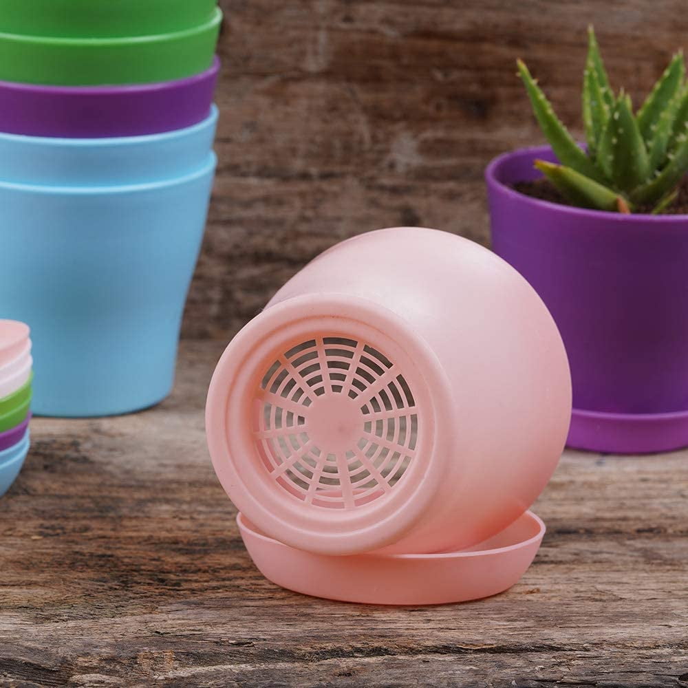 Plastic Plant Pots,8 Pack 5.5 Inches Medium Plastic Plant Flower Pot with Saucers, Topboutique Seedlings Nursery Pots Planter with Pallet, Planting Gardening Containers - Assorted (Multi Color)