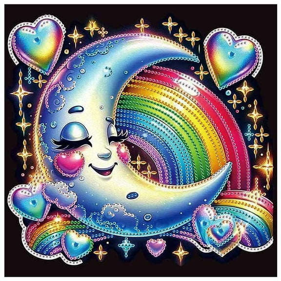 5D DIY Diamond Painting Kit, Rainbow Moon Handmade Creative Artwork for Home Wall Decor and Holiday Gifts