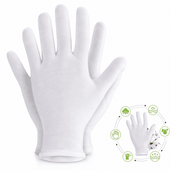 12 Pairs White Cotton Work Gloves Soft Reusable Handling Gloves For Jewelry Coins Silver Watches Photography Collectibles Museum Archival Inspection Protective Gloves