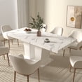thumbnail image 4 of Extendable Dining Room Table for 6-10 Modern White Faux Marble Wooden Expandable Kitchen Table w/Dual Column Pedestal Base, Large Rectangle Dining Table, 4 of 9