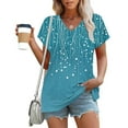 thumbnail image 2 of NSLGXD T Shirts for Women Trendy V Neck Short Sleeve Tops Cute Graphic Tees Classic Vacation Tshirt Top S-3XL Blue Top, 2 of 6