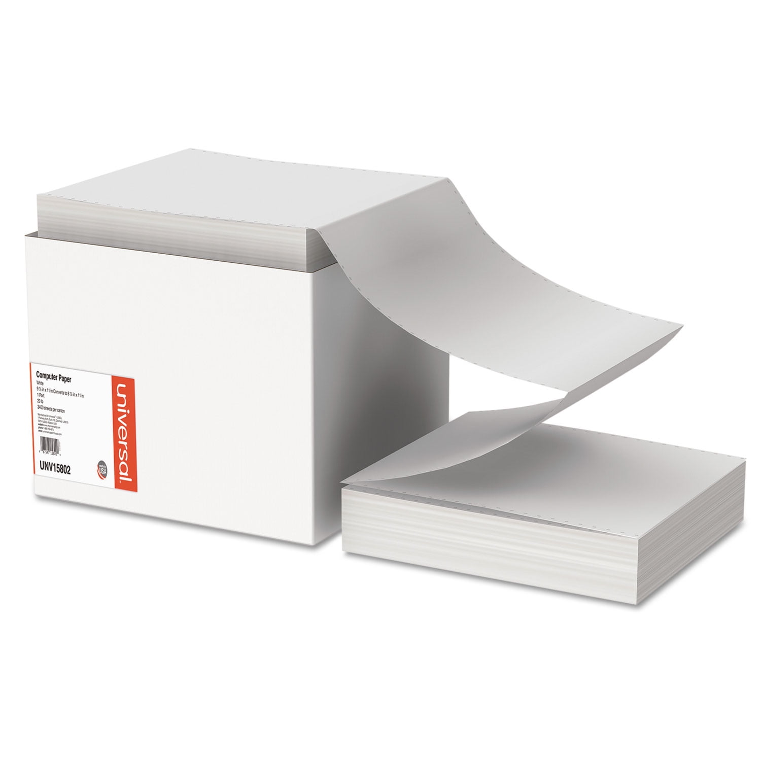 UNIVERSAL Computer Paper 20lb 91/2 x 11 Letter Trim Perforations White