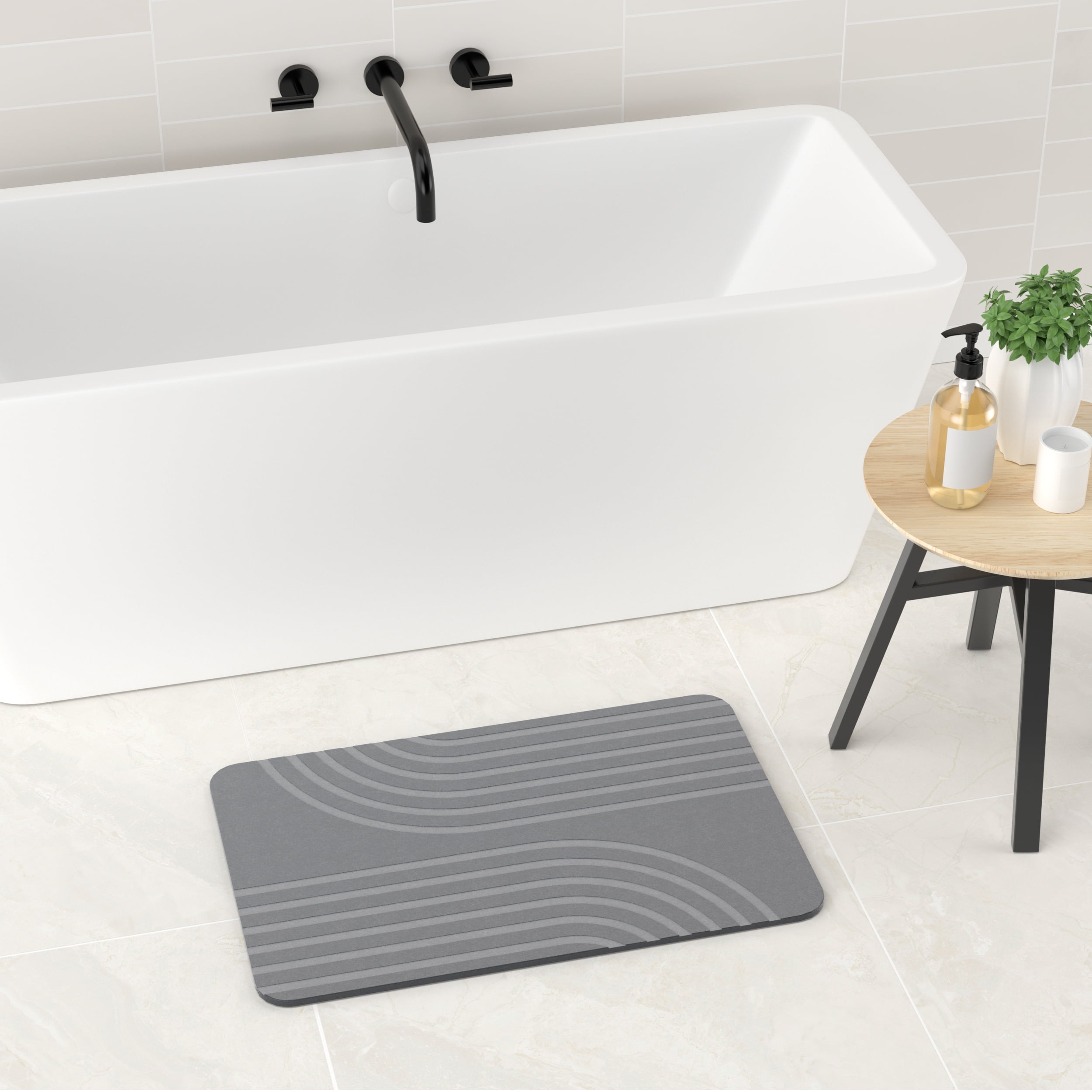  SVOHZAV Stone Bath Mat Super Absorbent Floor Mat Non-Slip Fast  Drying Fit Underdoor Diatomaceous Earth Mat for Bathroom Shower Sink Floor  Rugs 23.6 L x 15.4 W (Rectangle)(GreyWaterWave) : Home 