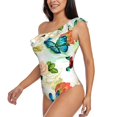 thumbnail image 4 of Balery Floral Vintage One Shoulder Swimsuits for Women Ruffle Swimsuits Tummy Control One Shoulder Bathing Suits-Small, 4 of 8