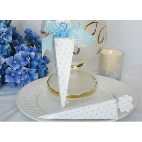 Cone Shaped Light Blue Polka Dots Favor Boxes (12 pieces)