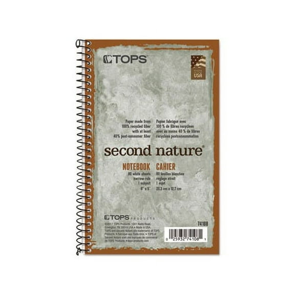 Second Nature Single Subject Wirebound Notebooks 1 Subject, Narrow Rule, Green Cover, 8 x 5, 80 Sheets