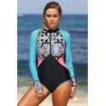 thumbnail image 2 of ABPHQTO Traje de baño de surf con estampado de protección UV y cremallera de manga larga para mujer, 2 of 5