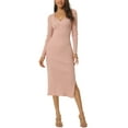 thumbnail image 2 of Unique Bargains Women's Sweetheart Neck Knit Side Slit Twist Front Midi Sweater Dress L Pink, 2 of 6