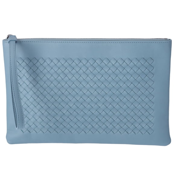 Pre-Owned BOTTEGA VENETA Intrecciato Clutch Bag Light Blue Leather
