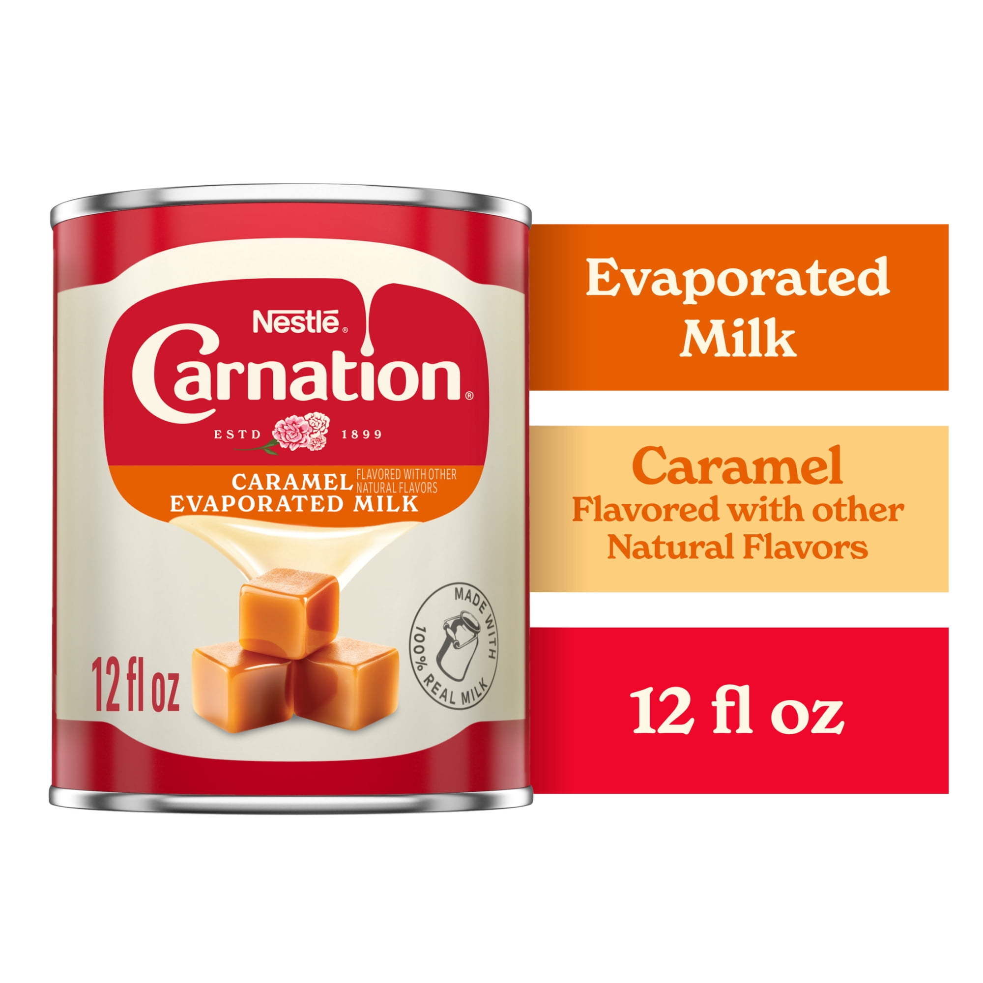 Nestle Carnation Caramel Flavored with other Natural Flavors Evaporated Milk, Canned Shelf Stable Milk, Limited Time 12 fl oz