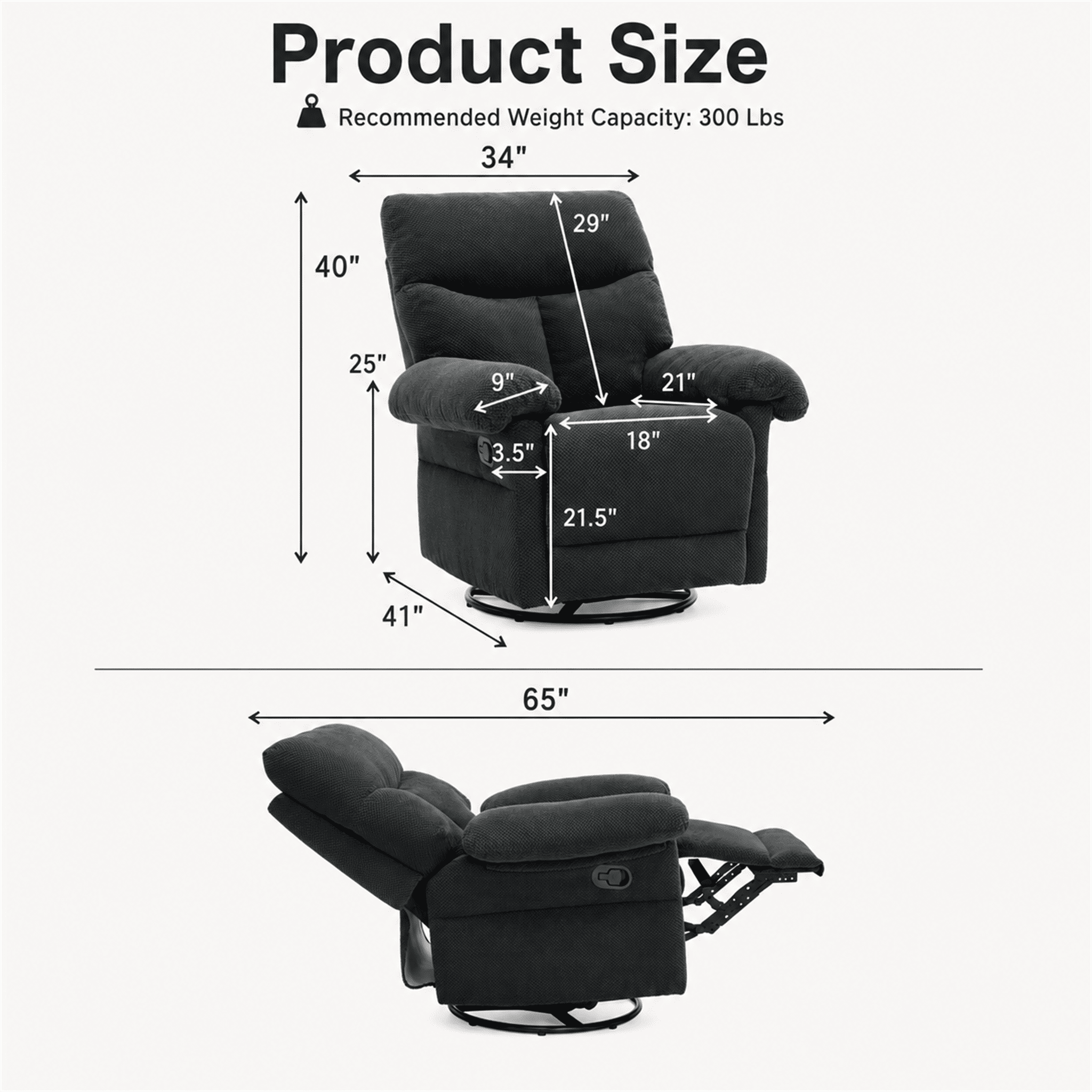 Homy Casa Swivel Rocker Recliner, 360 Manual Chair for Living Room, Nursery and Bedroom, Dark Gray