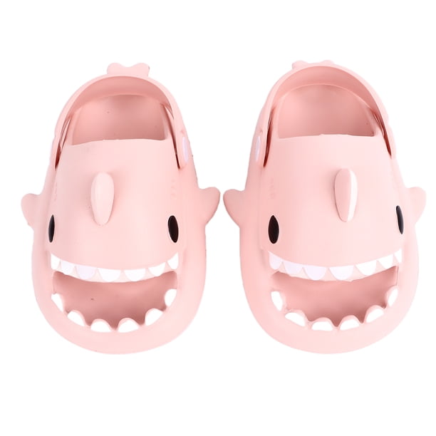 Sandalias de tiburón para niños, zapatillas de ducha antideslizantes con punta abierta para el hogar, sandalias de dibujos animados, color Beige melocotón, longitud interior 14cm