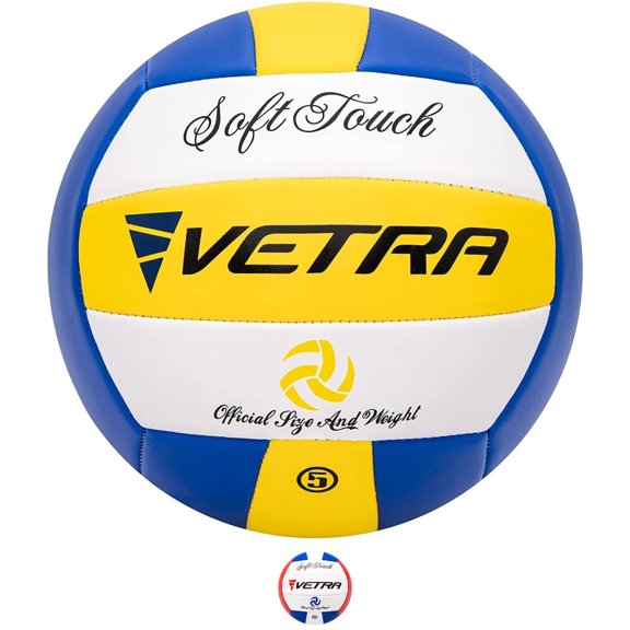 VETRA, Premium Soft Touch Volleyball, Blue/Yellow/White, PVC Cover, 1 Pack, Official Size 5