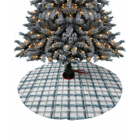 Blue Plaid Christmas Tree Skirt 36 Inches Large Christmas Skirt Tree, Watercolor Checkered Blue Ombre Tree Skirt Christmas Decorations for Fireplace Party Holidays Indoor Outdoor