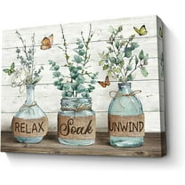 Farmhouse Bathroom Decor Wall Art Green Leaves Botanical Picture Relax Soak Unwind Bathroom Sign Painting Framed Modern Artwork For Living Room Bedroom Bathroom Office Home Decor 12x16 In