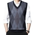 thumbnail image 3 of Men Sweater Vest Knitted Tank Top V Neck Sleeveless Pullover Casual Plaid Top, 3 of 11