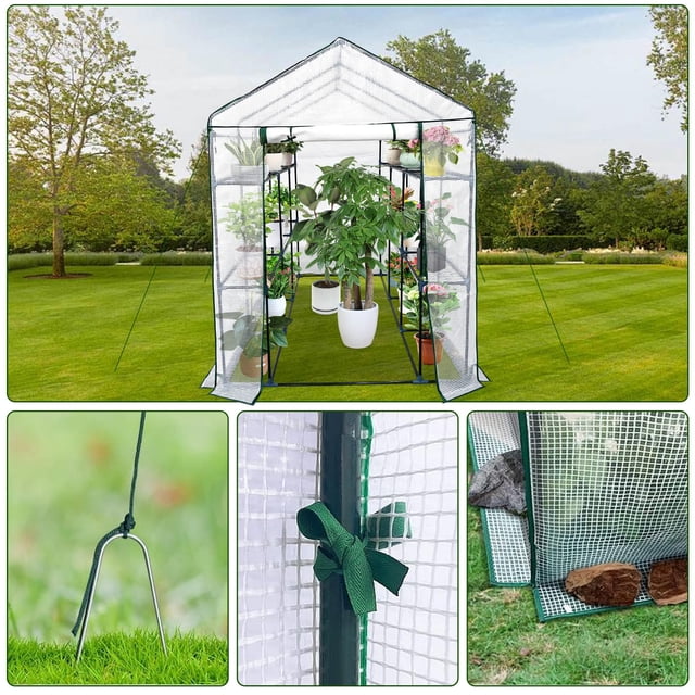 Edtara Outdoor Walk-In Greenhouse, Roll-Up Door Design With 4 Strong Shelves, Portable Plant Shelter Providing All-Weather Protection for Patio, Backyard and Garden