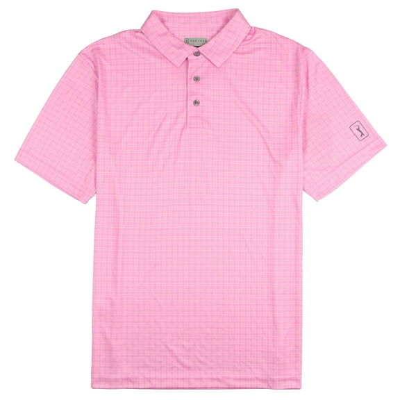 PGA Tour Men's Check Print Polo Golf Shirt Large Bonbon Pink