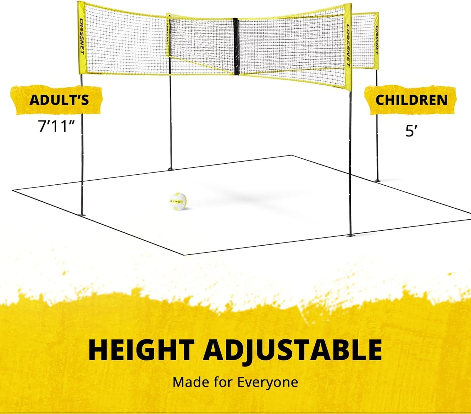 CROSSNET Quick Assemble 4 Square Volleyball Game Set for Adults and Kids with Volleyball Net, Backpack and Ball for Outdoor Games