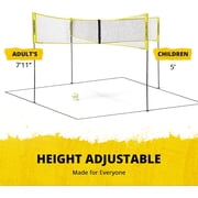 CROSSNET Quick Assemble 4 Square Volleyball Game Set for Adults and Kids with Volleyball Net, Backpack and Ball for Outdoor Games