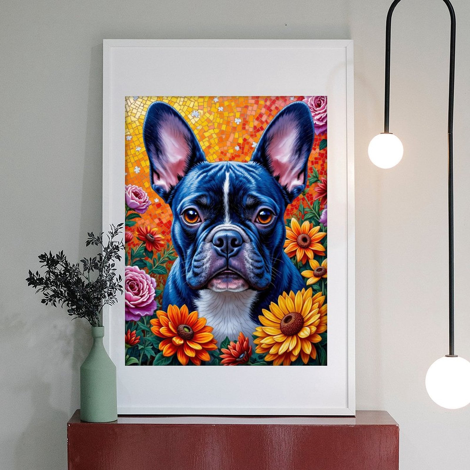 Diamond Art Kit for Adults, Dog Vibrant Flowers Mosaic Art Diamond Painting for Adults Beginners, 5D DIY Diamond Art Painting Kits, Colorful Diamond Painting Craft for Home Decor 12x16