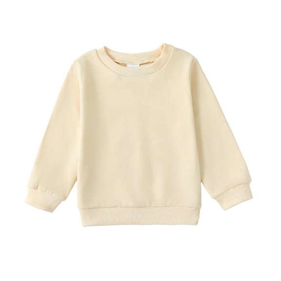 Kucnuzki 4T Toddler Girl Winter Tops Baby Girl Sweatshirt 5T Long Sleeve Casual Sylish Pure Color Round Neck Sweatshirt Beige