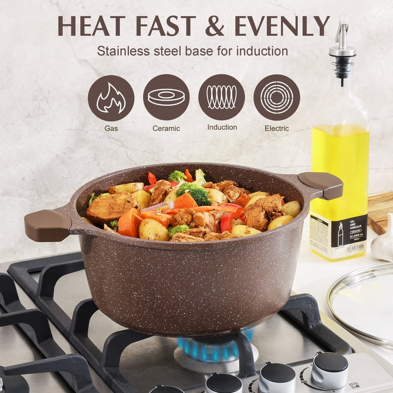 Sensarte Nonstick Granite Cookware Set, 21 Pieces, Toffee Brown