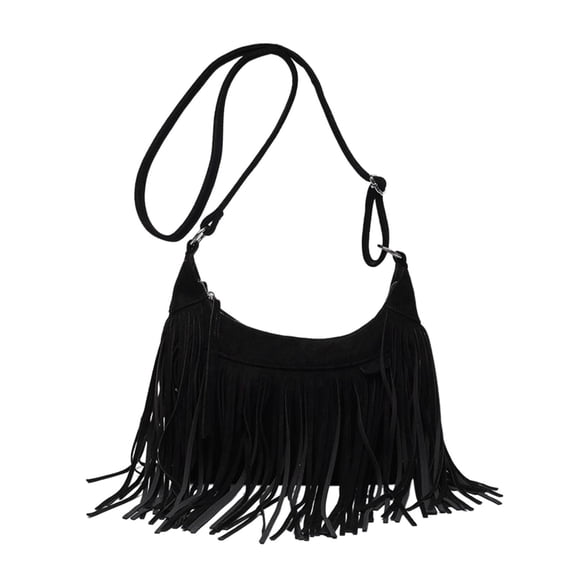 Wxqbjtam Shoulder Handbag Tassel Purse Fashion Adjustable Strap Satchel Black